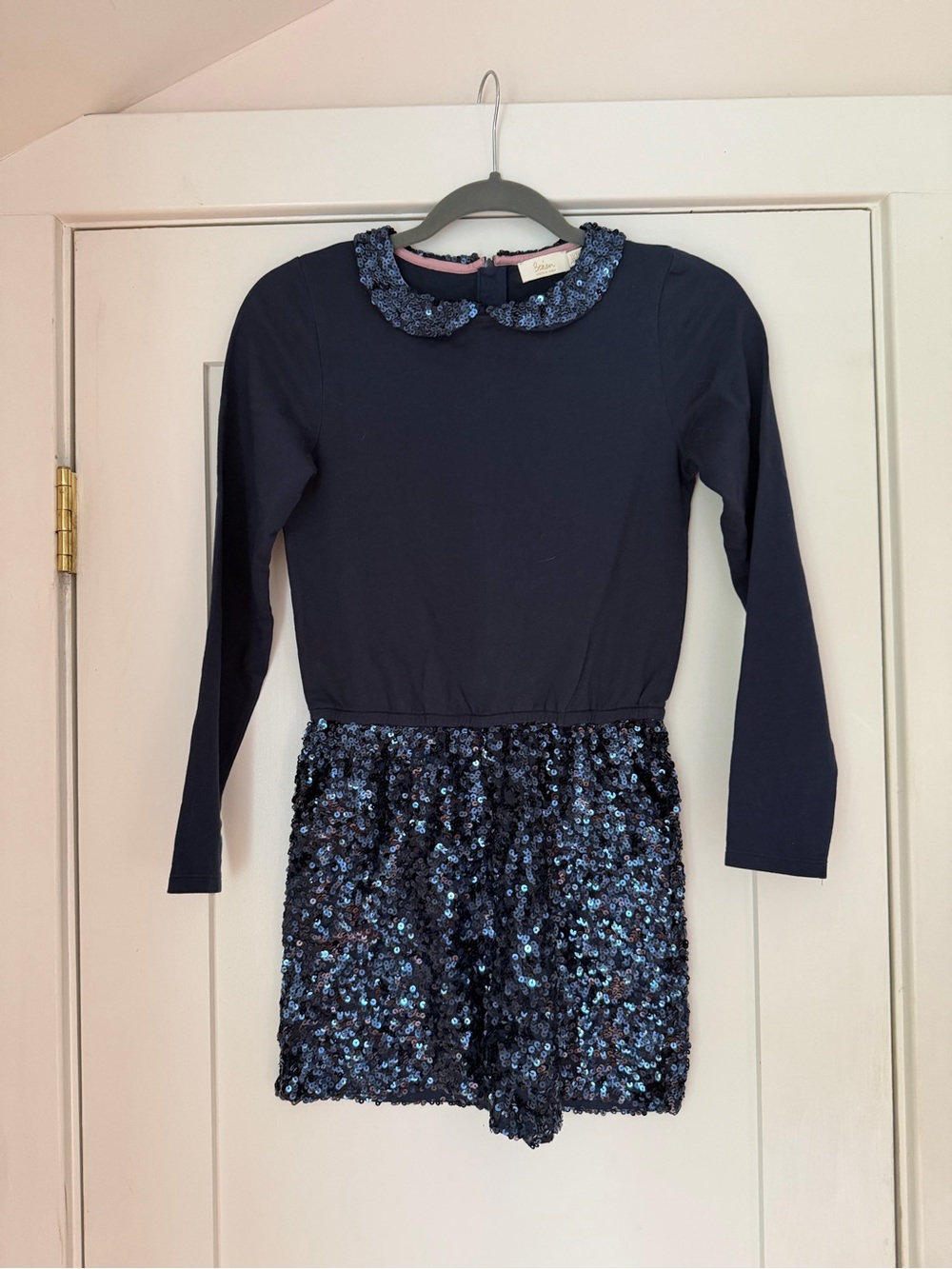 Girls Navy Sequin Romper with Peter Pan Collar - Shorts - Perfect for Holidays